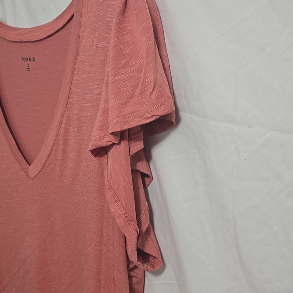 Torrid Women's Size 3 Pink V-Neck Top Ruffle Sleeves - Picture 3 of 7